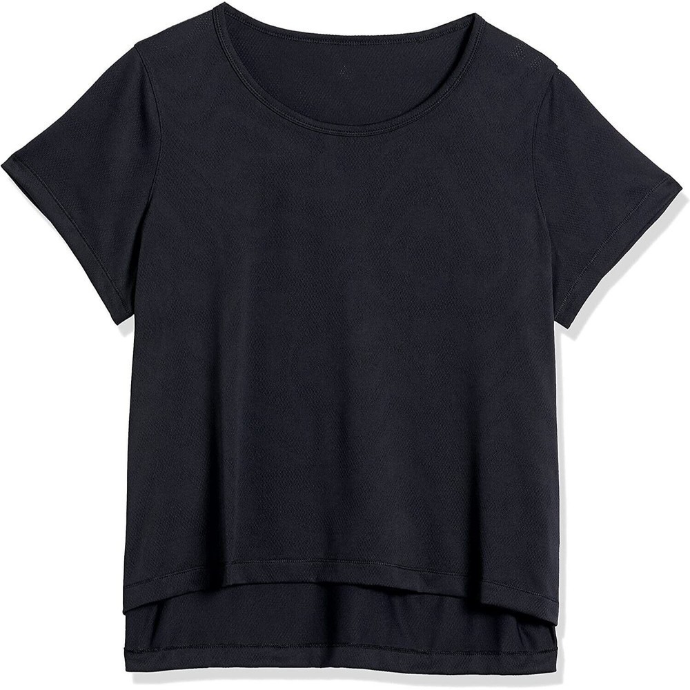 Women Top 1X Black Short Sleeves Jacquard Mesh - Picture 7 of 8
